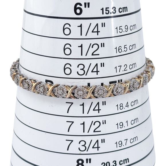 Estate Sterling Silver 925 Diamond Two-Tone Link Bracelet 7.25" - Picture 8 of 9